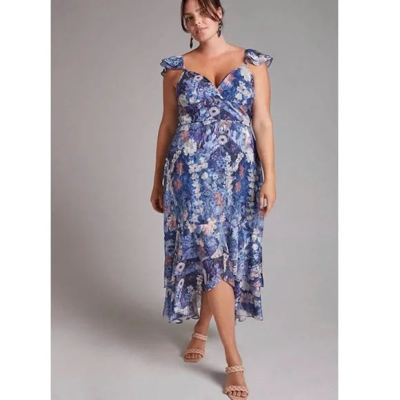 navy blue dress for baby girl Yukiko Noritake x Anthropologie Asymmetric Floral Midi Dress main image 1